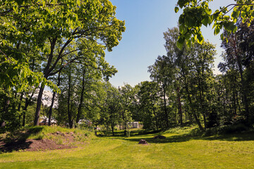 Monrepos Park, recreation in the park, promenade by the lake, natural landscape, tourist recreation in the reserve.