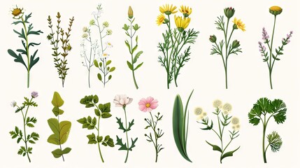 Assortment of botanical illustrations featuring various plants and flowers