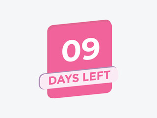 9 days to go countdown template. 9 day Countdown left days banner design. 9 Days left countdown timer
