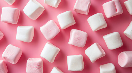 Tasty marshmallows on color background closeup