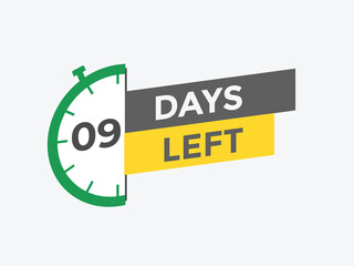 9 days to go countdown template. 9 day Countdown left days banner design. 9 Days left countdown timer
