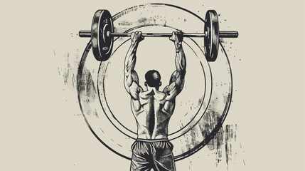 Monochrome sketch of man with training weightlifting
