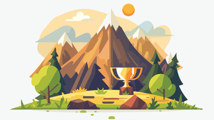 Mountain with trophy isolated icon Vector illustration