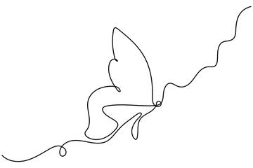 Butterfly continuous one line drawing of  Isolated outline vector art white background 