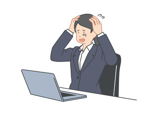 パソコンで作業をする女性のイメージイラスト素材