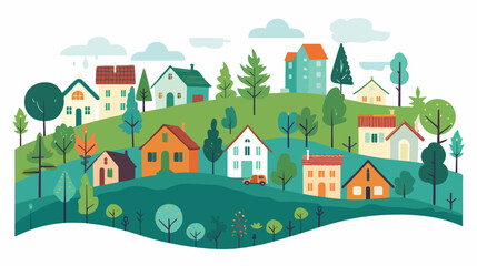 Neighborhood houses in landscape isolated icon Vector