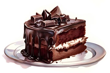 Chocolate cake watercolor isolated on white background 