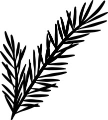 Pine branch silhouette, isolated clip art vector element, leaf
