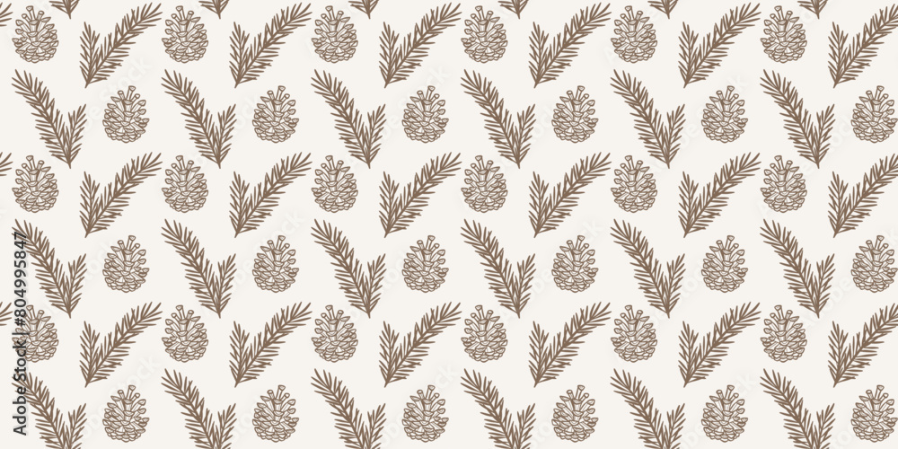 Poster Pine cone seamless repeat pattern backgorund, vector wallpaper