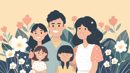 Parents couple with daughters Vector illustration.