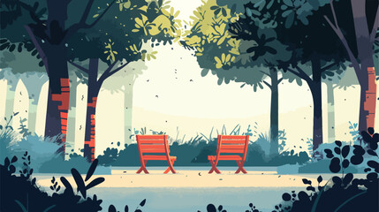 Park with chairs scene Vector illustration. Vector style