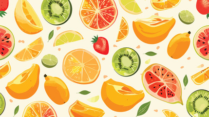 Pattern of delicious tropical fruits of summer Vector
