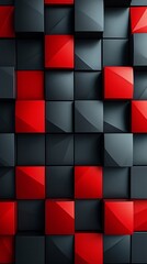 Abstract geometric pattern with interlocking black and red squares, creating a visually striking effect for dynamic graphic projects - obrazy, fototapety, plakaty