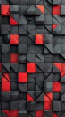 Abstract geometric pattern with interlocking black and red squares, creating a visually striking effect for dynamic graphic projects - obrazy, fototapety, plakaty