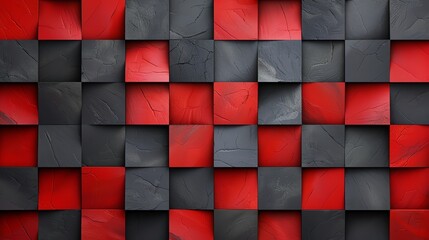Seamless pattern with alternating black and red squares, perfect for bold interior design fabrics and striking wallpaper accents - obrazy, fototapety, plakaty
