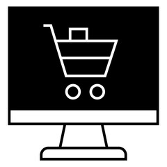 Online shopping on laptop computer icon for apps and websites