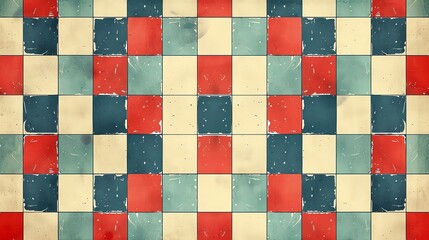 Retroinspired pattern with small red and blue squares, perfect for digital backgrounds, nostalgic project themes, and vintage textile designs