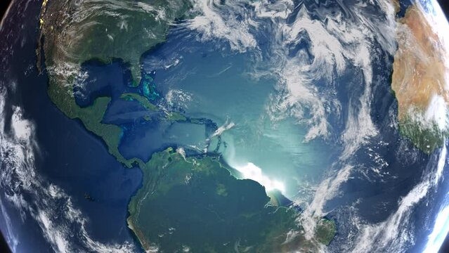 Realistic Earth From Space Zoom In Clouds Puerto Rico