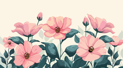 Pink flowers illustration with leaves Vector illustration
