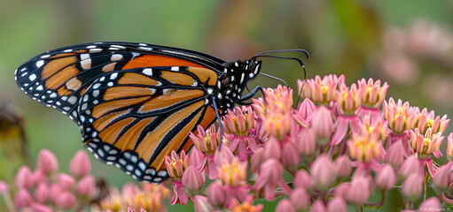 Naklejka premium Butterfly sucking flower essence in zoomed view High quality photo