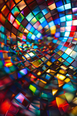 Obraz premium Abstract colorful mosaic square glasses in kaleidoscopic effect, curvy and wavy distortion perspective