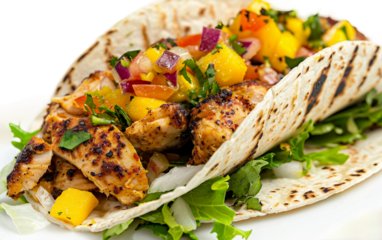 Jamaican Jerk Chicken Taco with Spicy Seasoning Isolated on Transparent Background PNG.