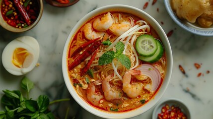 The complex flavor profile of  Assam laksa, with a balance of sour, spicy, and savory notes