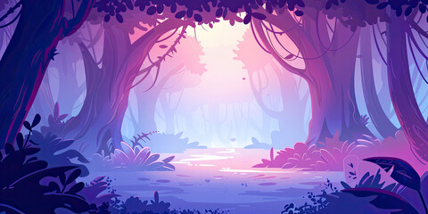 Cartoon forest, anime backgrounds colorful wide banner background backdrop, graphic resource nature, generated ai
