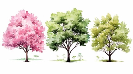 Trees set watercolor illustration, Trendy scandinavian vector plants.