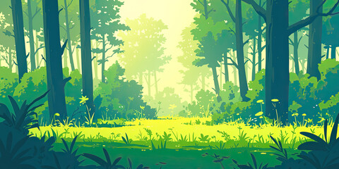 Cartoon forest, anime backgrounds colorful wide banner background backdrop, graphic resource nature, generated ai