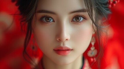美しいアジア人女性の顔クローズアップ,Generative AI AI画像