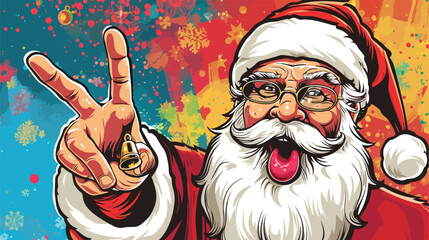 Santa claus cartoon holding hand bell face expression
