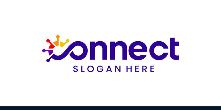 Connect Logo design wordmark. Infinity logo with technology data connection design graphic symbol icon vector