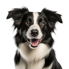 black and white collie portrait isolated on transparent background cutout