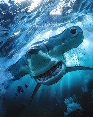Fototapeta premium Majestic Hammerhead Shark Cruising Through the Open Ocean