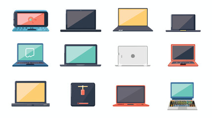 Set of icons with laptop on white background Vector illustration