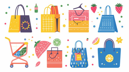 Set of nine shopping items Vector illustration. vector