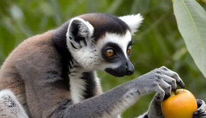 A Lemur Eating Fruit From A Tree Using Its Hands  2