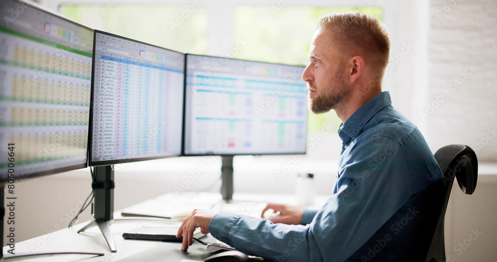Poster Data Analyst Man Using Spreadsheet
