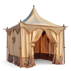 Obraz premium High-detail 3d illustration of an opulent medieval-style royal tent isolated on a white background