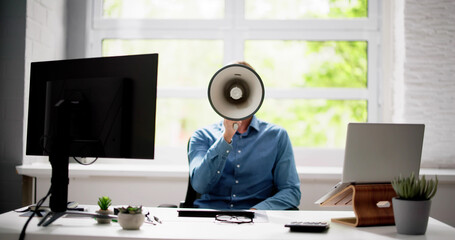 Man With Megaphone Warning Voice Announcement