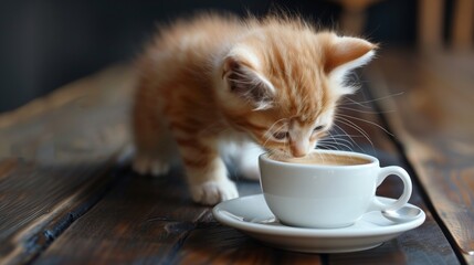 Curious Kitten: Coffee Aroma Exploration, cat smelling coffee