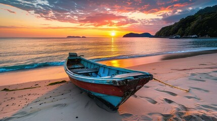  Solitude at Sunrise: Fishing Boat on Secluded Japanese Island