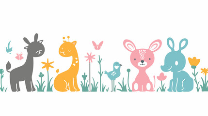 Silhouette of cute animals for baby card on white background