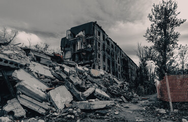 destroyed and burned houses in the city Russia Ukraine war