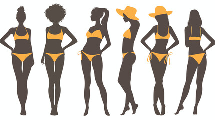 Silhouette of women with swimsuit on white background