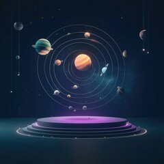 Obraz premium Planet and stars. Cosmic space background with blue podium and planets. 