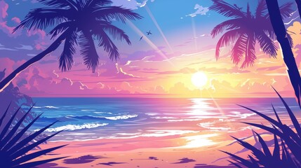 Sunrise Sensation: Sunrise Over Beach with Pink Sky