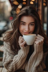 Woman drinking cappuccino