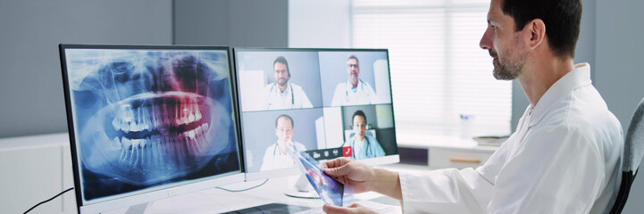 Online Dentist Video Conference On Computer